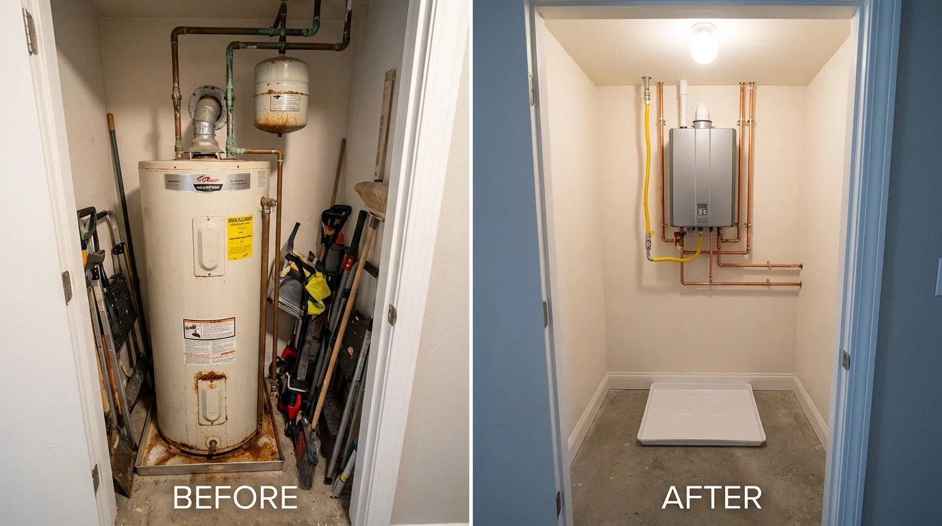 Tank water heater versus wall-mounted tankless unit comparison for Brinkley, AR homeowners