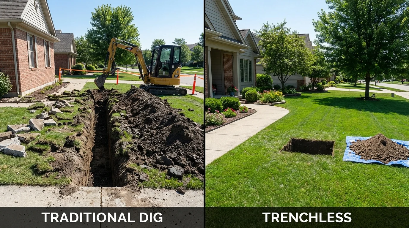 Trenchless sewer repair with minimal yard damage versus traditional excavation in Brinkley, AR